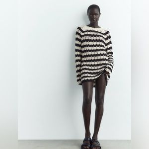 Zara Striped Pointelle Knit Tunic Dress